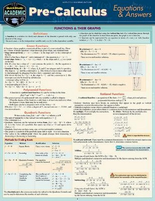Pre-Calculus Equations & Answers