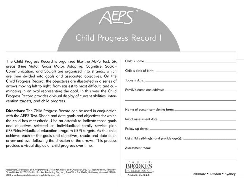 Assessment, Evaluation, and Programming System for Infants and Children (AEPS (R)) 2/e