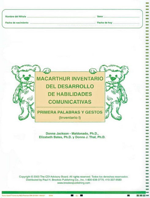 Macarthur Communicative Development Inventories (Cdis) Inventario I: Pr