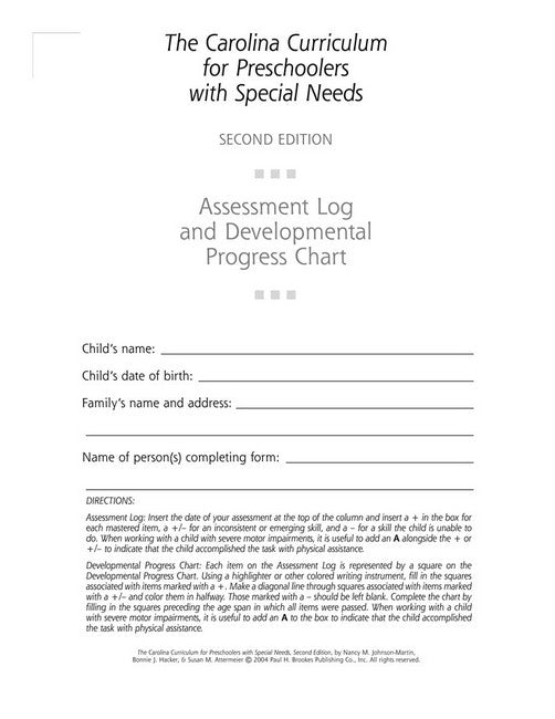 Assessment Log and Developmental Progress Charts Preschoolers with Special Needs (CCPSN) 2/e
