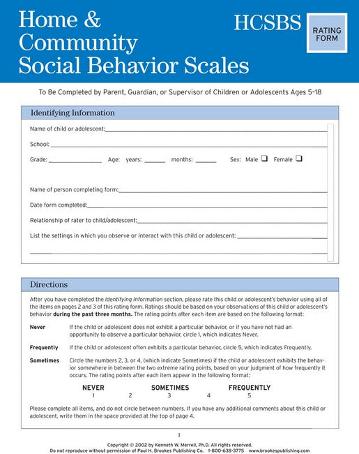 Home and Community Social Behavior Scales (HCSBS-2) Rating Scales