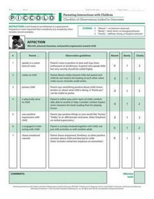 Parenting Interactions with Children: Checklist of Observations Linked to Outcomes (PICCOLO (TM)) Tool