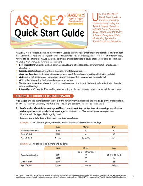 Ages & Stages Questionnaires (R): Social-Emotional (ASQ (R):SE-2): Quick Start Guide (English) 2/e