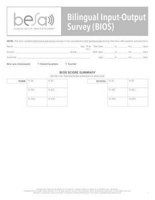 Bilingual English-Spanish Assessment (TM) (BESA (TM)): Bilingual Input-O