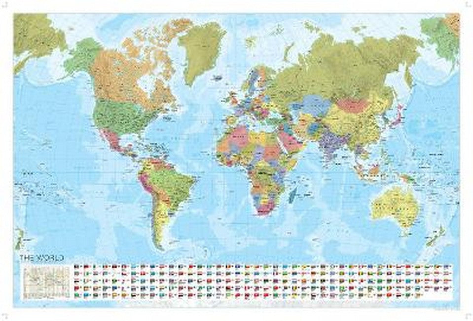 World Political Marco Polo Wall Map with Flags