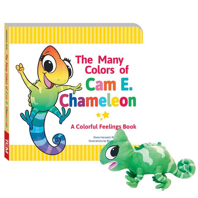 The Many Colors of Cam E. Chameleon Board Book & Plush Set