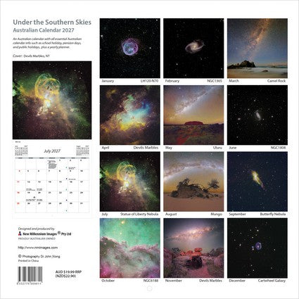 2027 Under the Southern Skies Square Wall Calendar