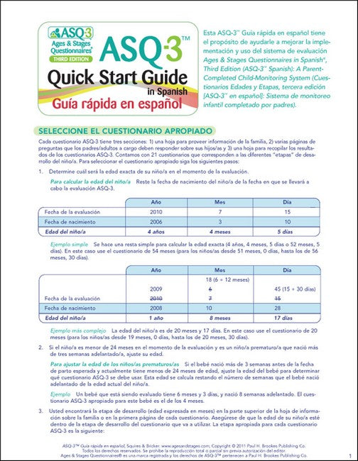 Ages & Stages Questionnaires (R) (ASQ (R)-3): Quick Start Guide (Spanish 3/e