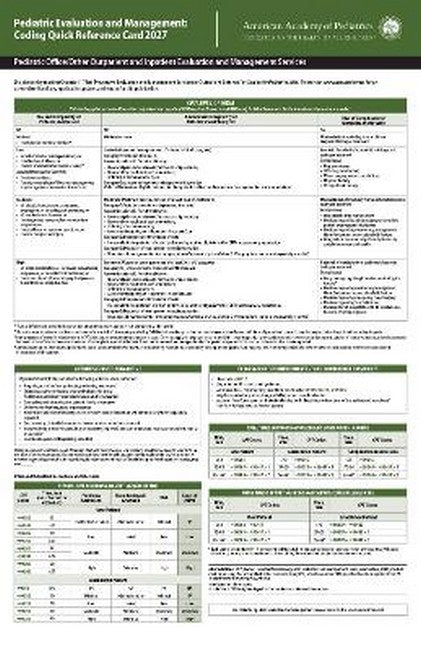 Pediatric Evaluation and Management: Coding Quick Reference Card 2027