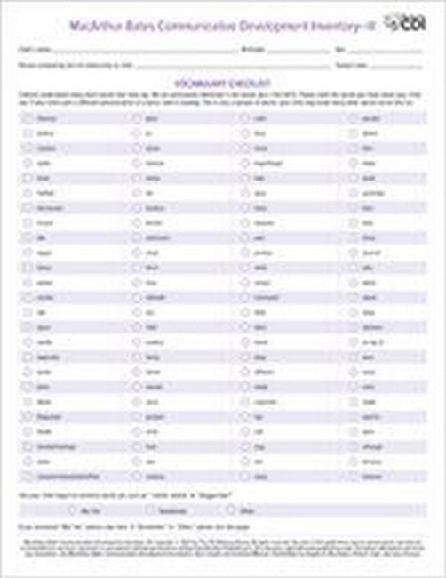 MacArthur-Bates Communicative Development Inventories (CDI) CDI-III