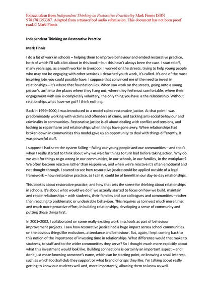 Independent Thinking on Restorative Practice